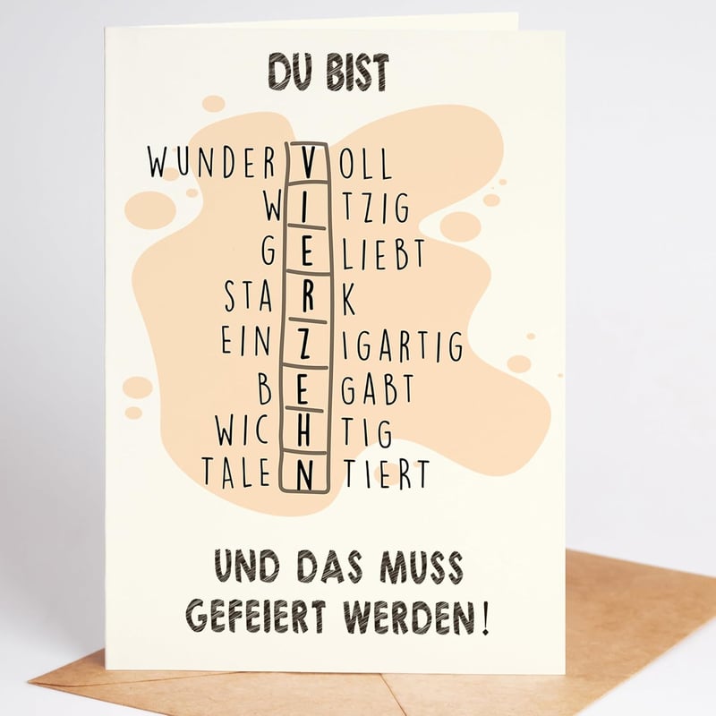Rätselkarte zum 14. Geburtstag für Teenager