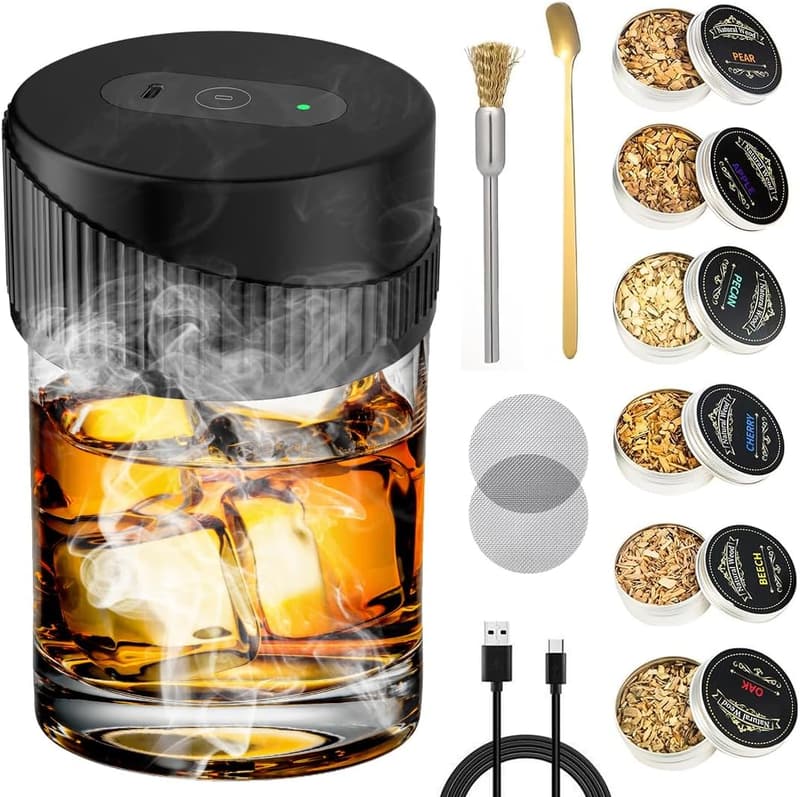 Elektrisches Whiskey Smoker Set mit 6 Holzchips für Cocktails