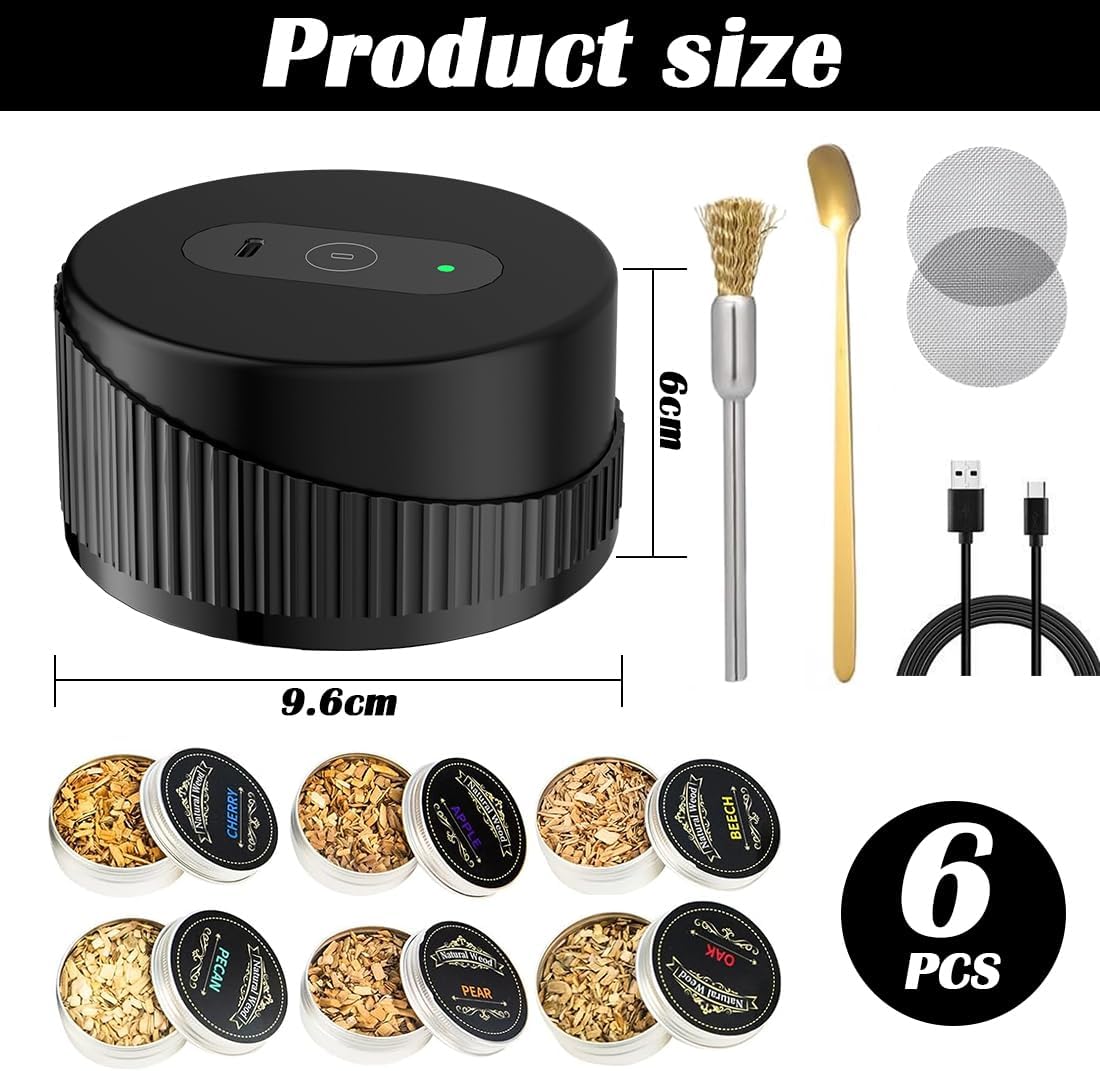 Elektrisches Whiskey Smoker Set mit 6 Holzchips für Cocktails