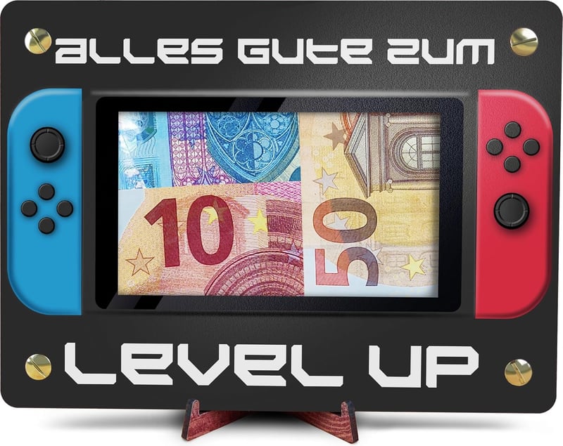 Geldgeschenk aus Holz für Gamer mit Ständer - kreative Zimmerdeko