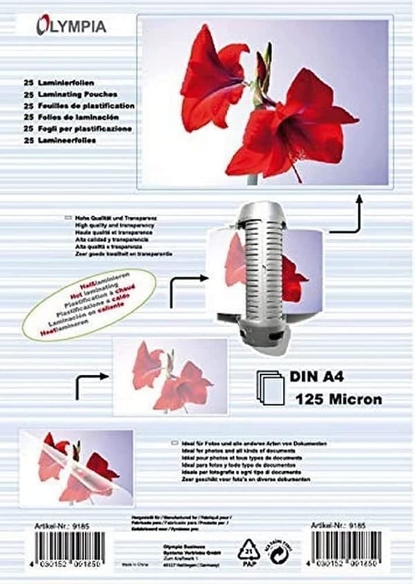 OLYMPIA Laminierfolien DIN A4, 125 Mikron, 25 Stück