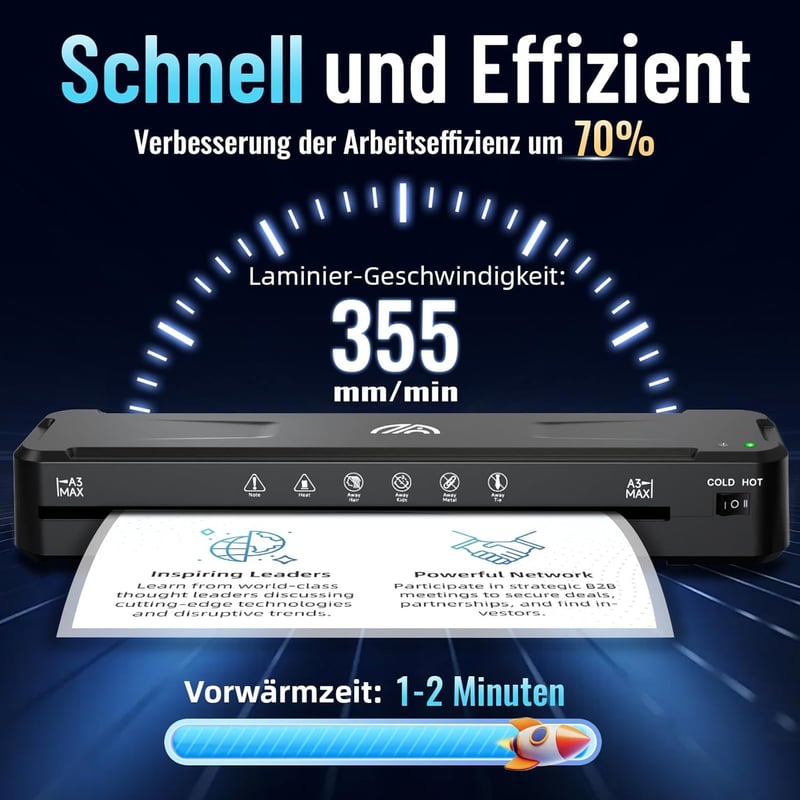 Raycial A3 Laminiergerät mit 30 Blättern – Heiß/Kalt, inkl. Eckabrunder