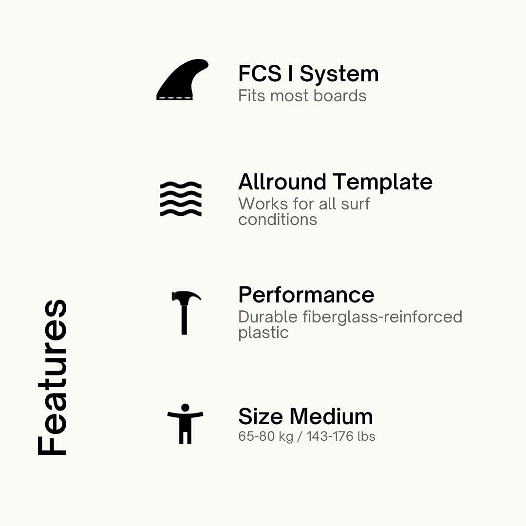 FCS Thruster Finnen-Set für Surfboards und SUPs (Größe G5, schwarz/weiß)