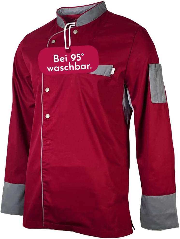 Herren Kochjacke langarm, kochfest, 65% Polyester, 35% Baumwolle