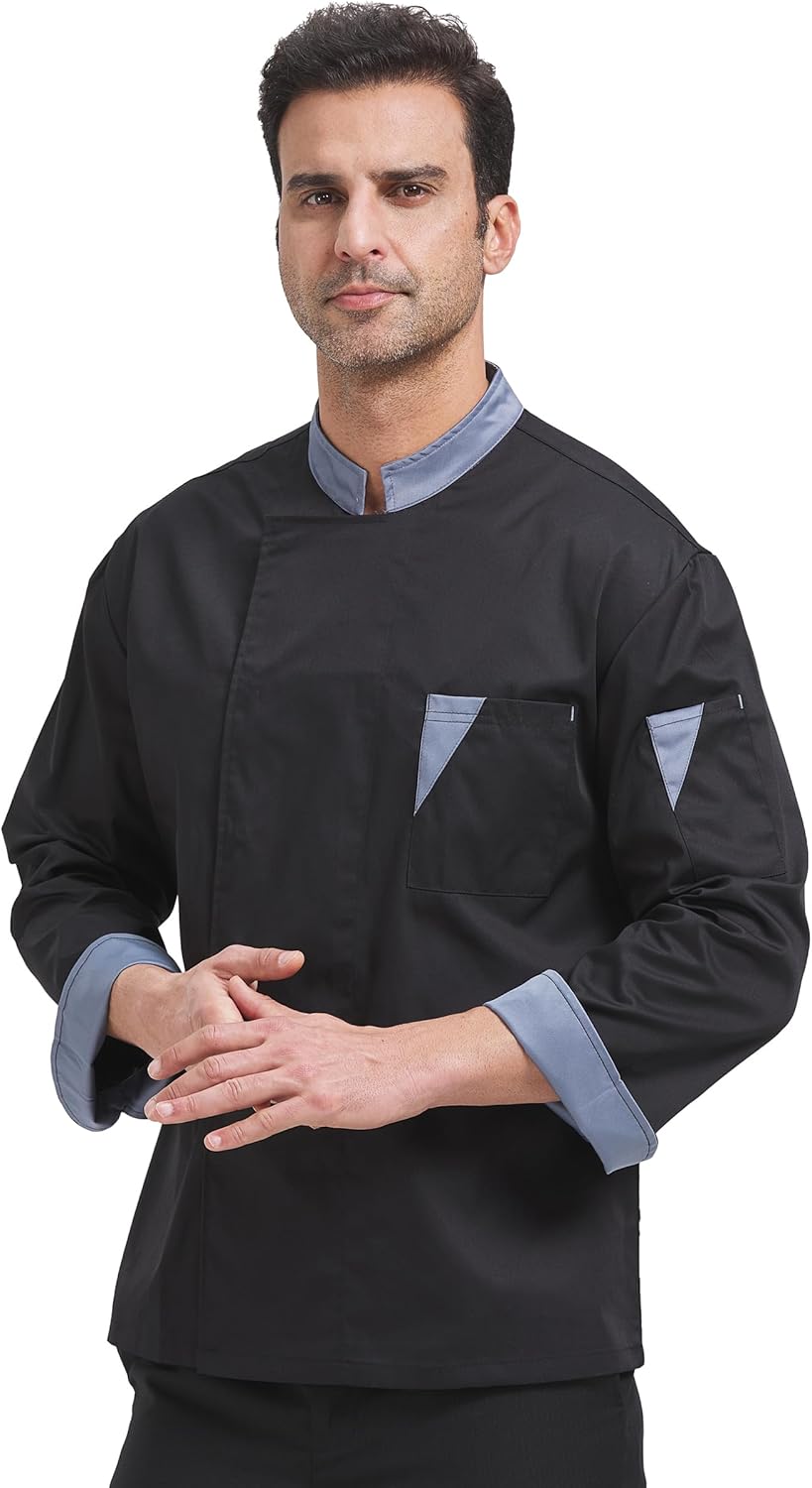 Herren Kochjacke Slim Fit mit Druckknöpfen - Langarm/Kurzarm