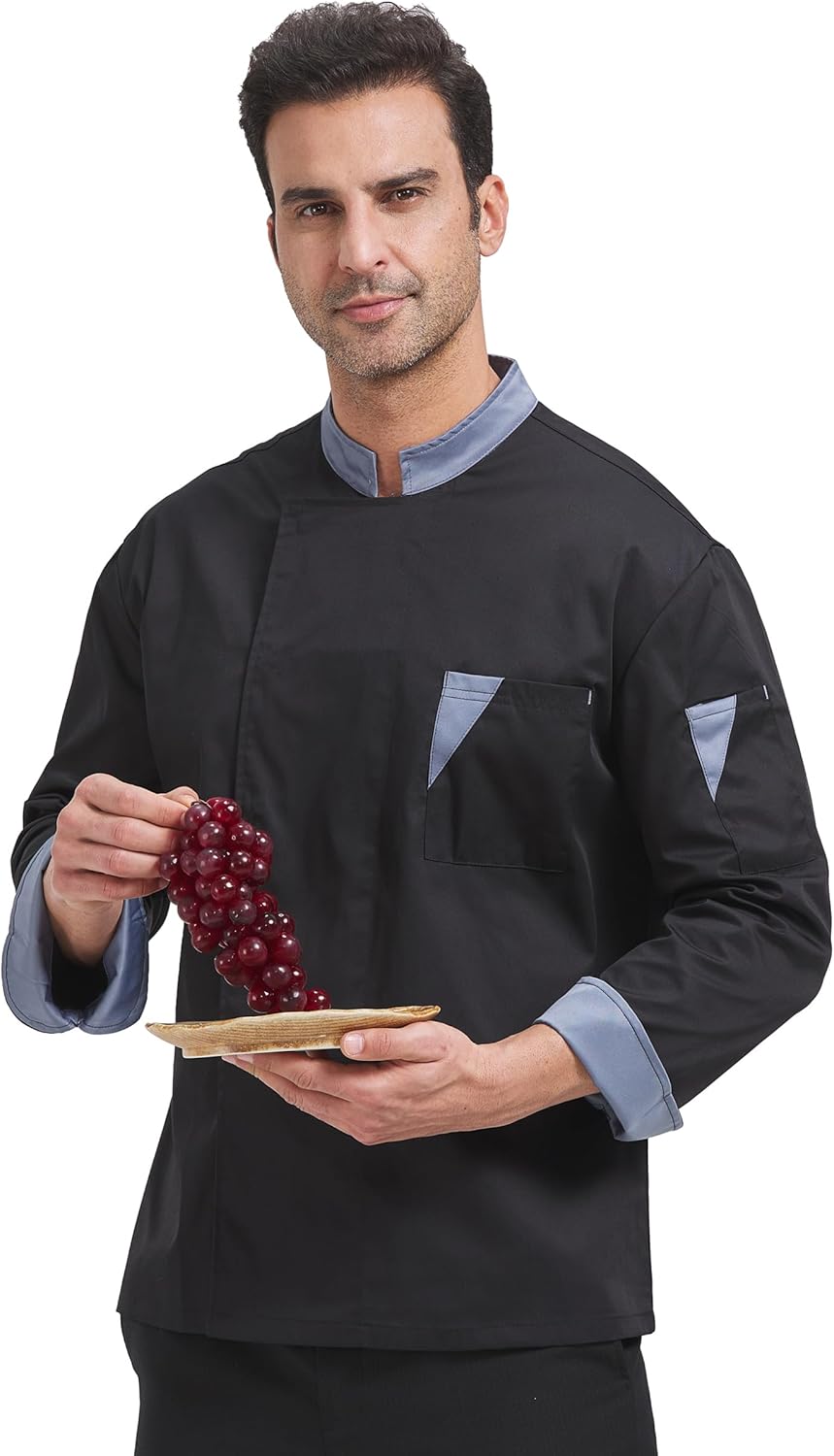 Herren Kochjacke Slim Fit mit Druckknöpfen - Langarm/Kurzarm