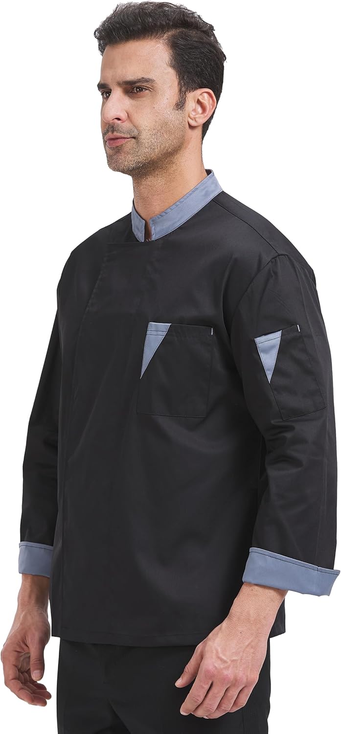 Herren Kochjacke Slim Fit mit Druckknöpfen - Langarm/Kurzarm