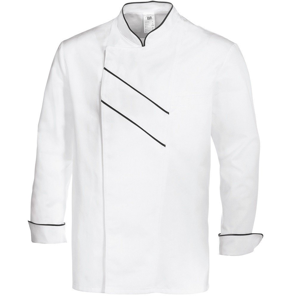 Kochjacke mit Lüftungsschlitzen, Größe 50, weiß/schwarz, normale Passform