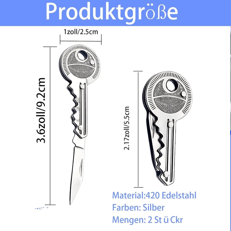 Multifunktions-Schlüsselmesser aus Edelstahl – 2er Set Taschenmesser