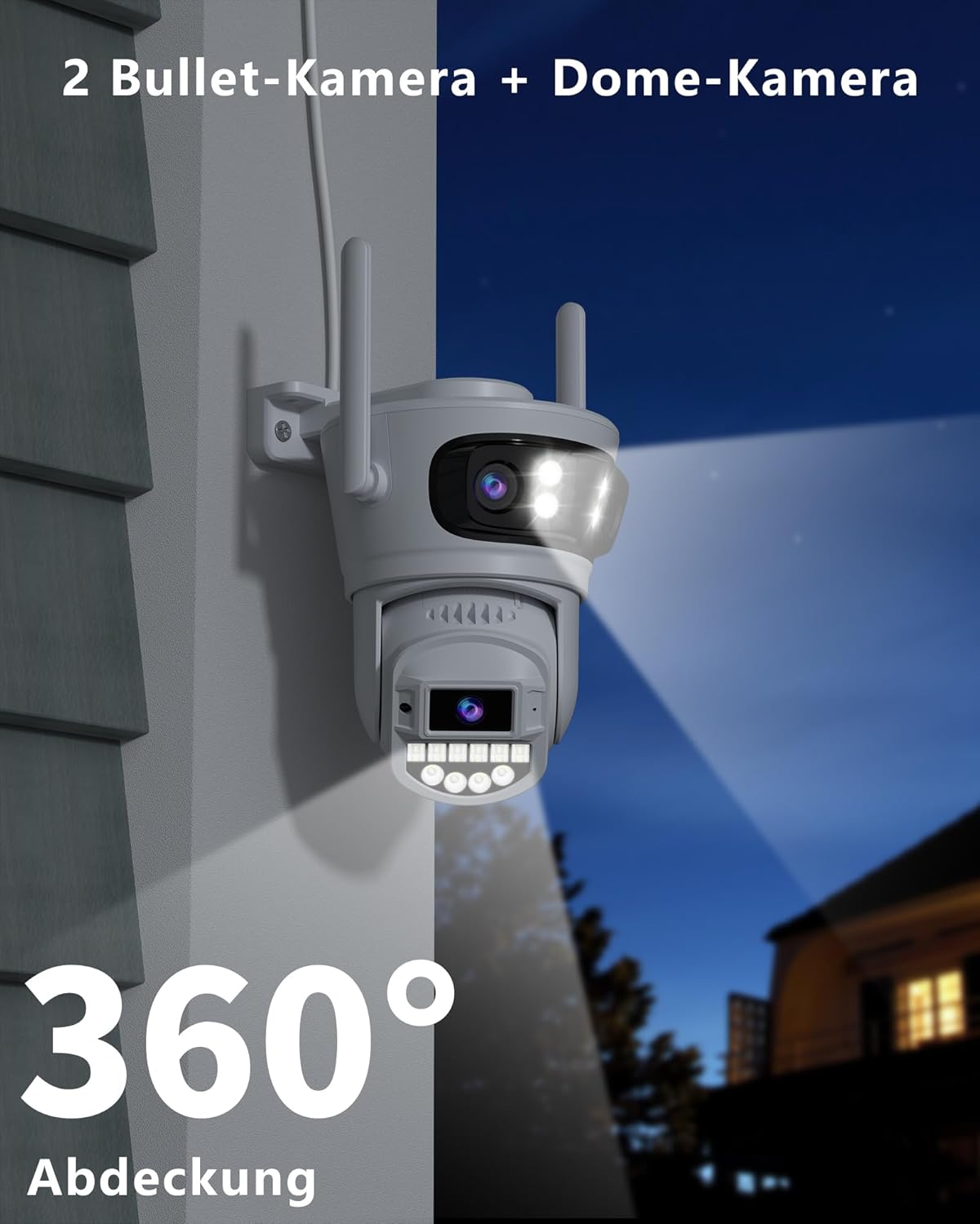 Überwachungskamera für außen 3K mit 360° PTZ und Farb-Nachtsicht