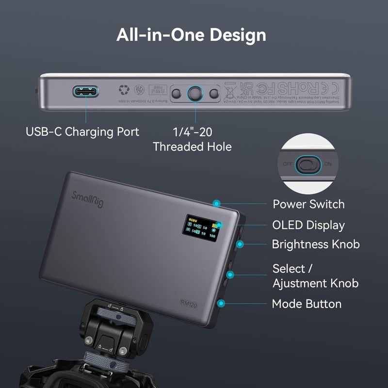 SMALLRIG RGB Kamera-Videoleuchte mit 1500Lux, 5000mAh Akku und Diffusor
