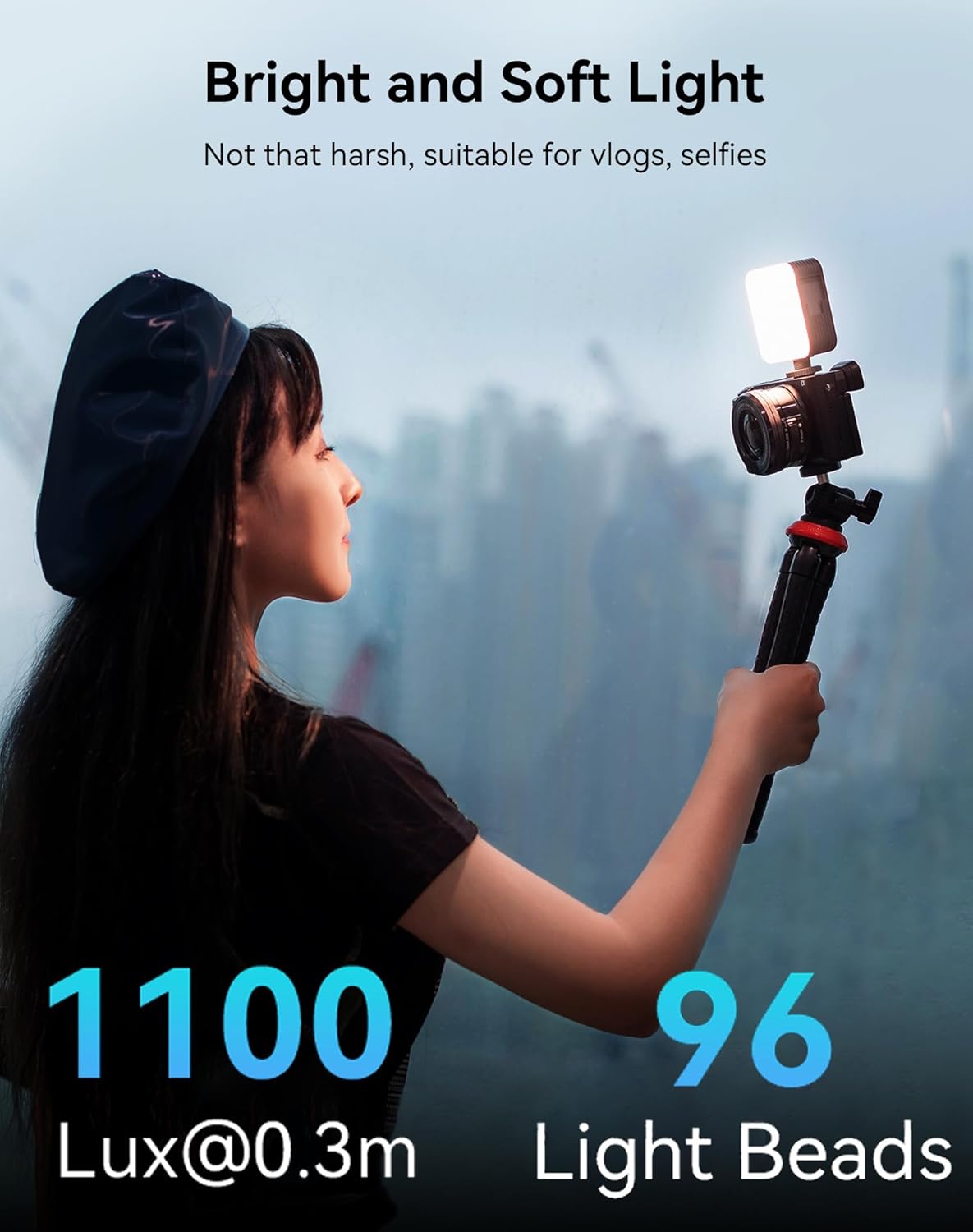 SMALLRIG Mini LED Videoleuchte mit 96 LEDs und Akkus - tragbar, 2700K–6500K, CRI 95+