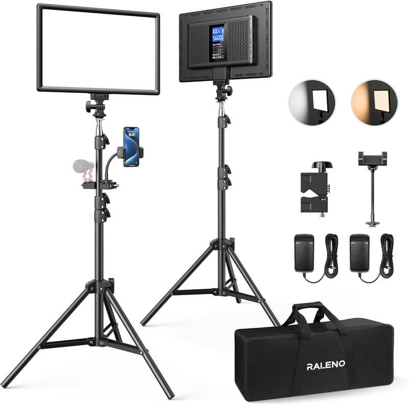 RALENO LED Videoleuchte 2er Set mit Stativ, dimmbar 3200-5600K für Fotografie