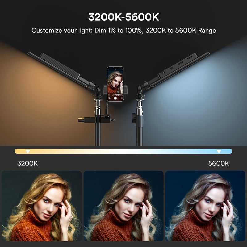 RALENO LED Videoleuchte 2er Set mit Stativ, dimmbar 3200-5600K für Fotografie