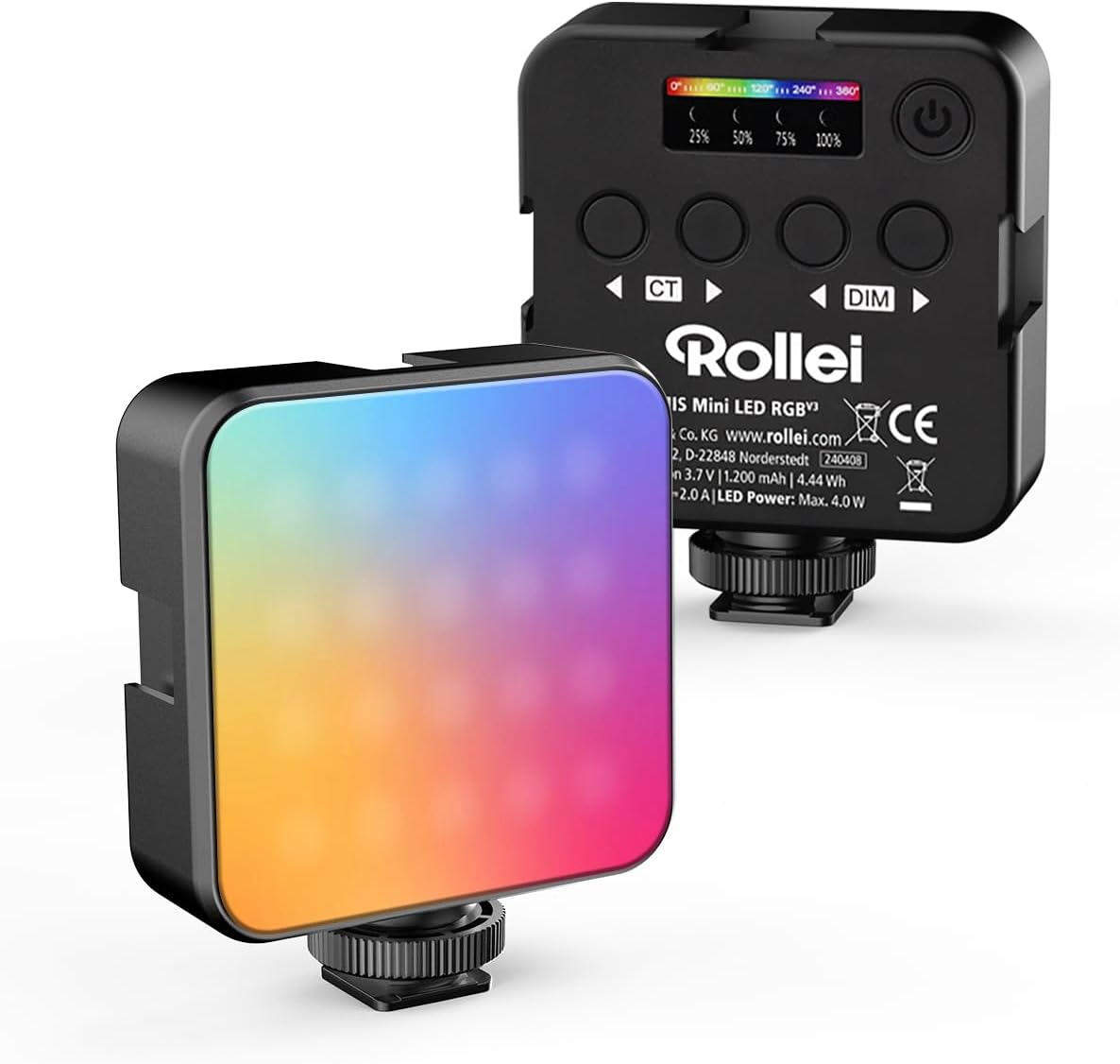 Rollei Lumis Mini RGB LED Videoleuchte mit 360 Farben und Akku