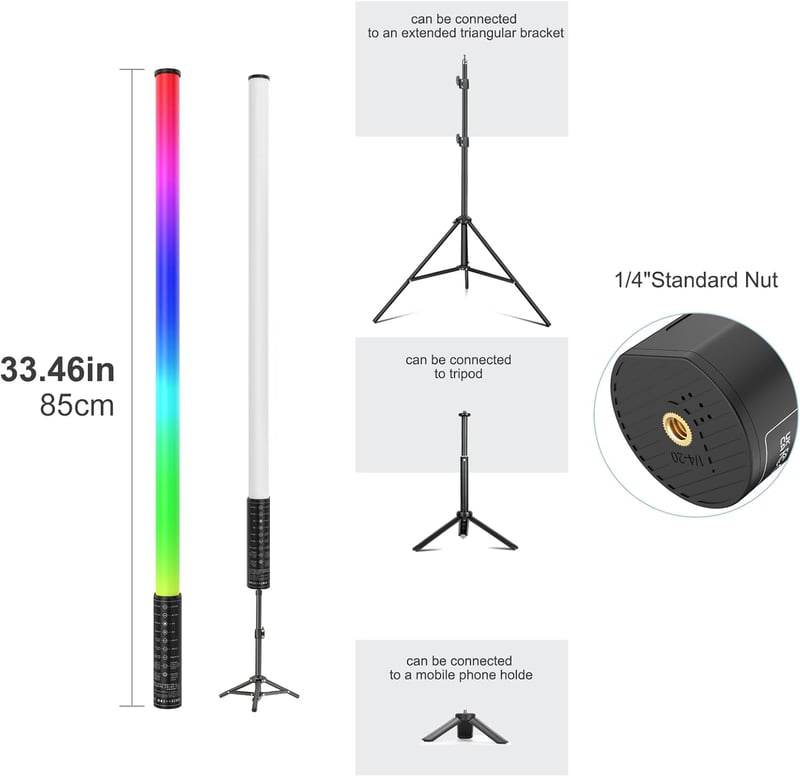LED Video Lichtstab 85 cm mit ausziehbarem Stativ und Akku 5000 mAh
