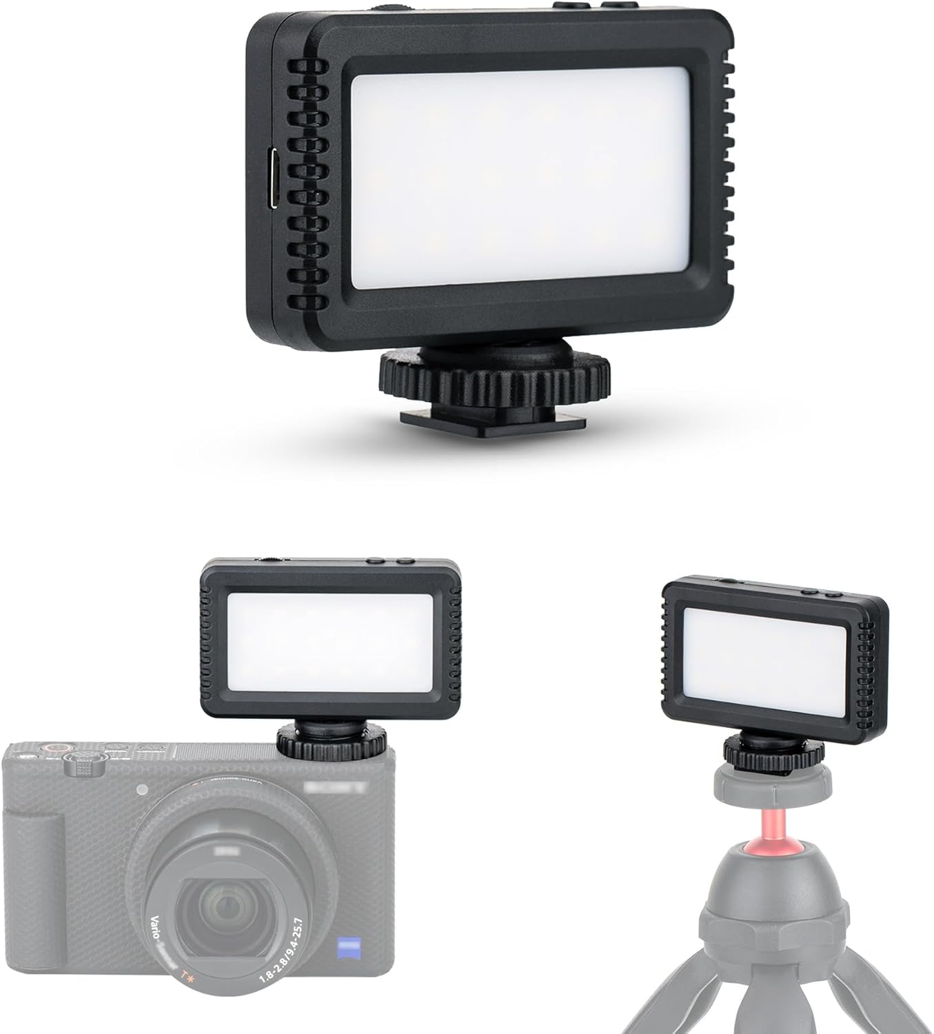 KIWIFOTOS Mini Kameraleuchte für Fotografie, dimmbar, 600-mAh-Akku