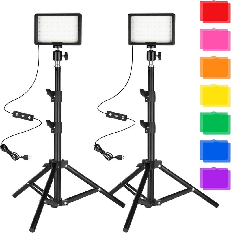 Dimmbare LED Videoleuchten 2er Set mit Stativ und Farbfiltern für Fotostudios