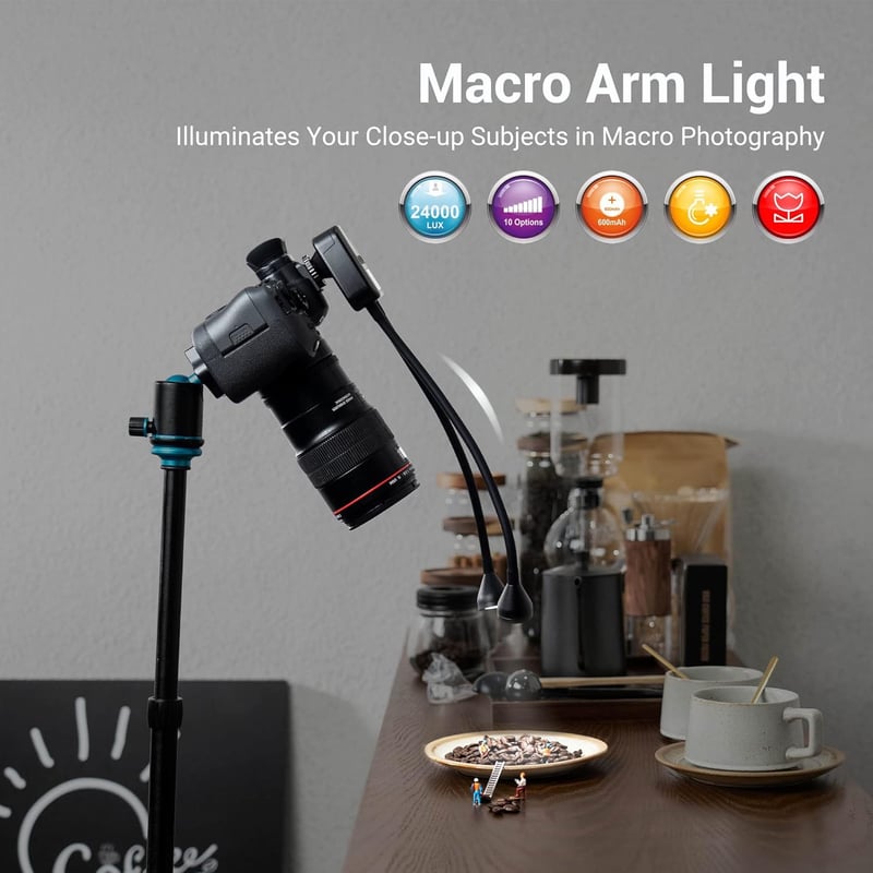 Makro LED Kamera Licht mit integriertem Akku, 5600K, 24000Lux