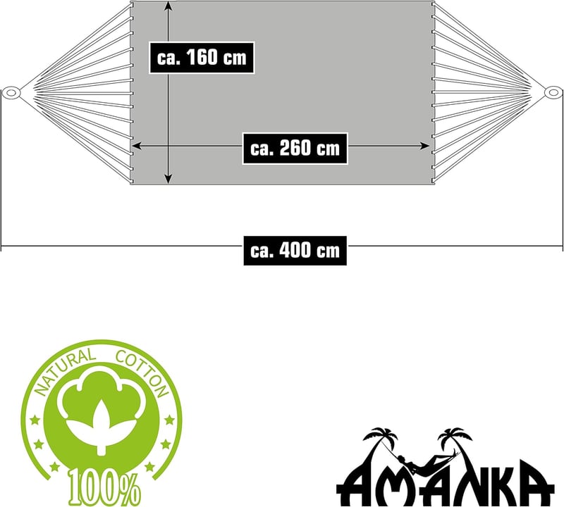 XXL Hängematte für 2 Personen – Regenbogen-Gestreift, 400x160cm, 150 kg Belastbarkeit, 100% Baumwolle