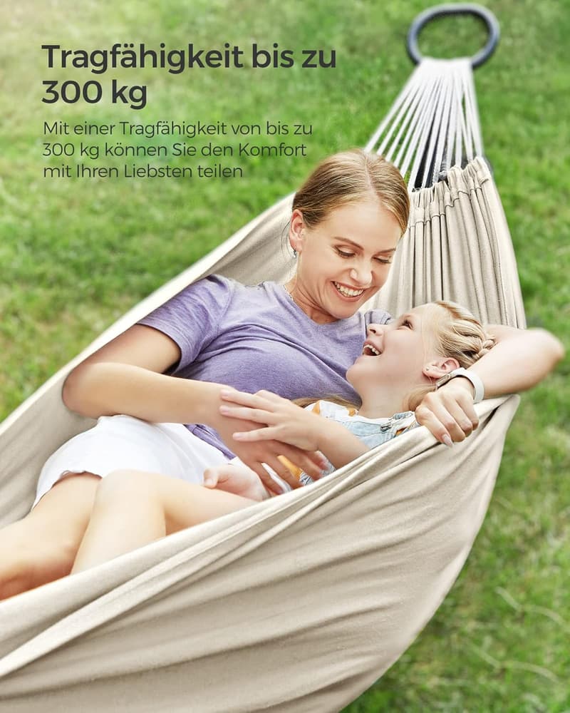 Hängematte für 2 Personen, 210 x 150 cm, bis 300 kg, Beige, mit Befestigungszubehör