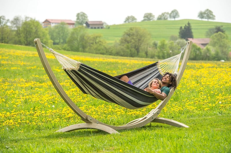 Handgefertigte Komfort-Hängematte Paradiso Silver XXL – Grau-Weiß, 250cm, bis 200kg