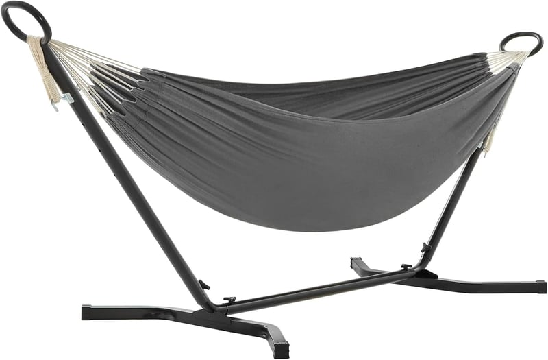 Verstellbare Hängematte mit Metallgestell, bis 240 kg, grau-schwarz