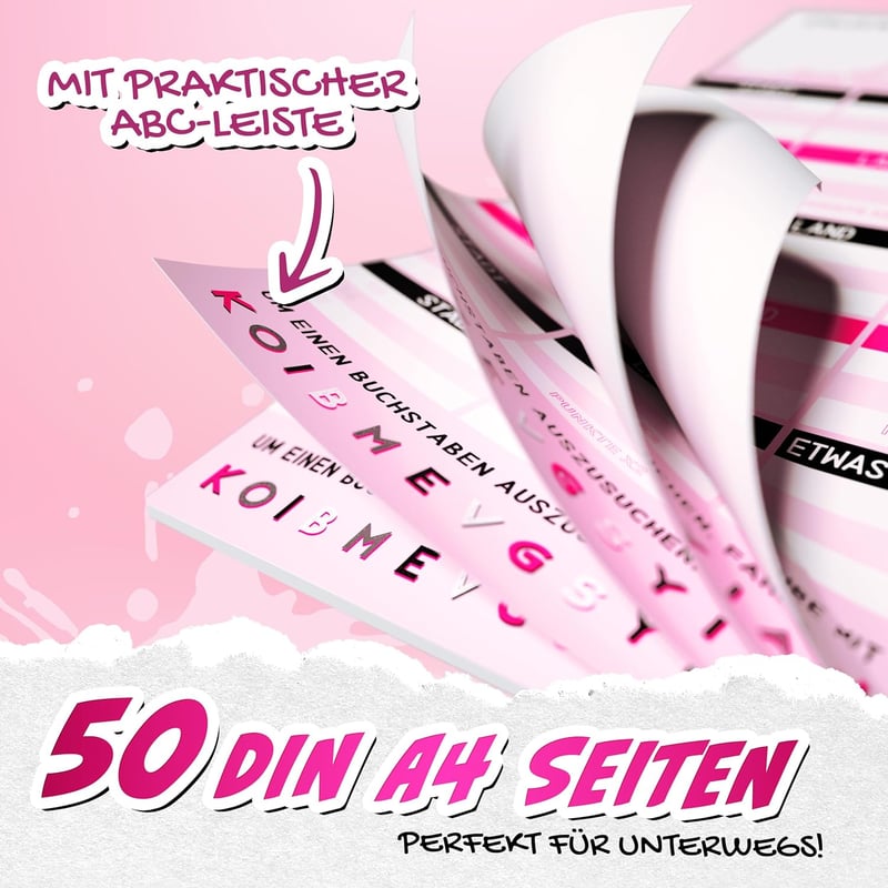 Spieleblock DIN A4 für coole Teenager-Mädchen – 50 Seiten für Mädelsabende