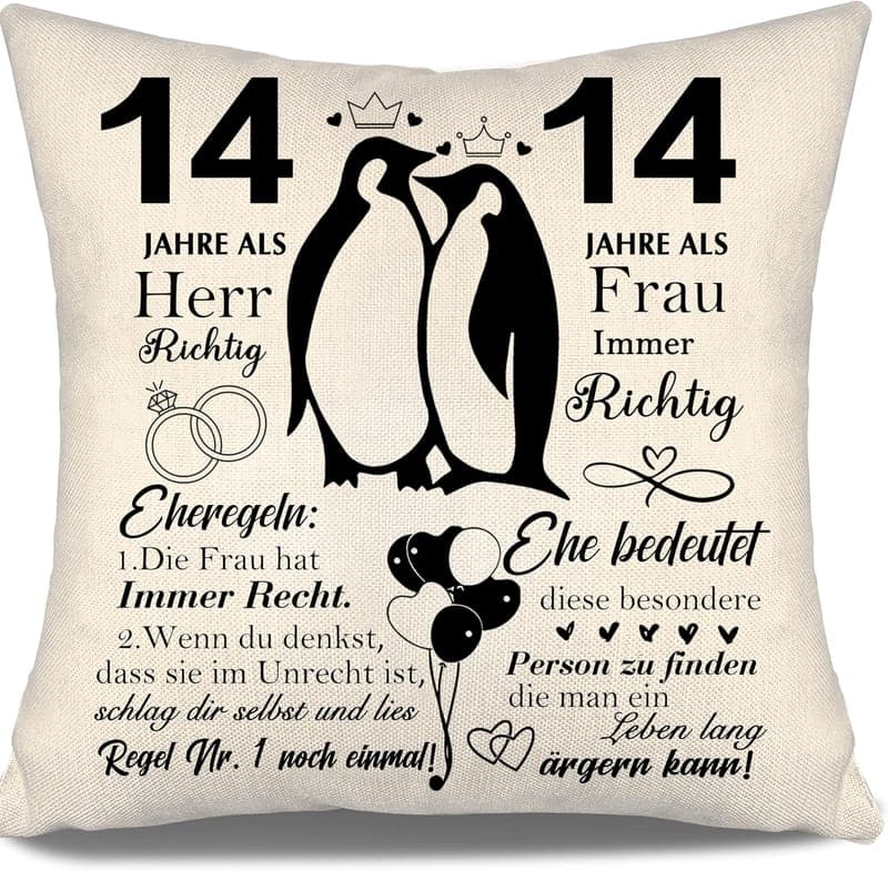 14. Hochzeitstag Kissenbezüge für Paare – Geschenk für Ehemann und Ehefrau