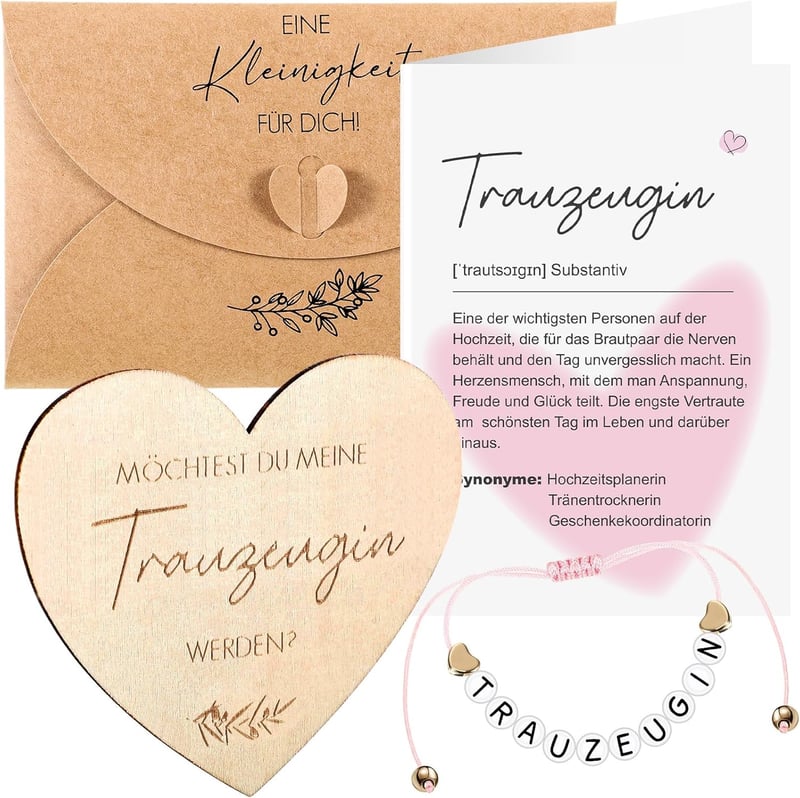 Trauzeugin Geschenkset: Armband, Holzschild und Definition Karte