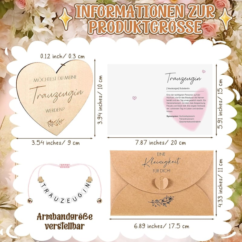Trauzeugin Geschenkset: Armband, Holzschild und Definition Karte