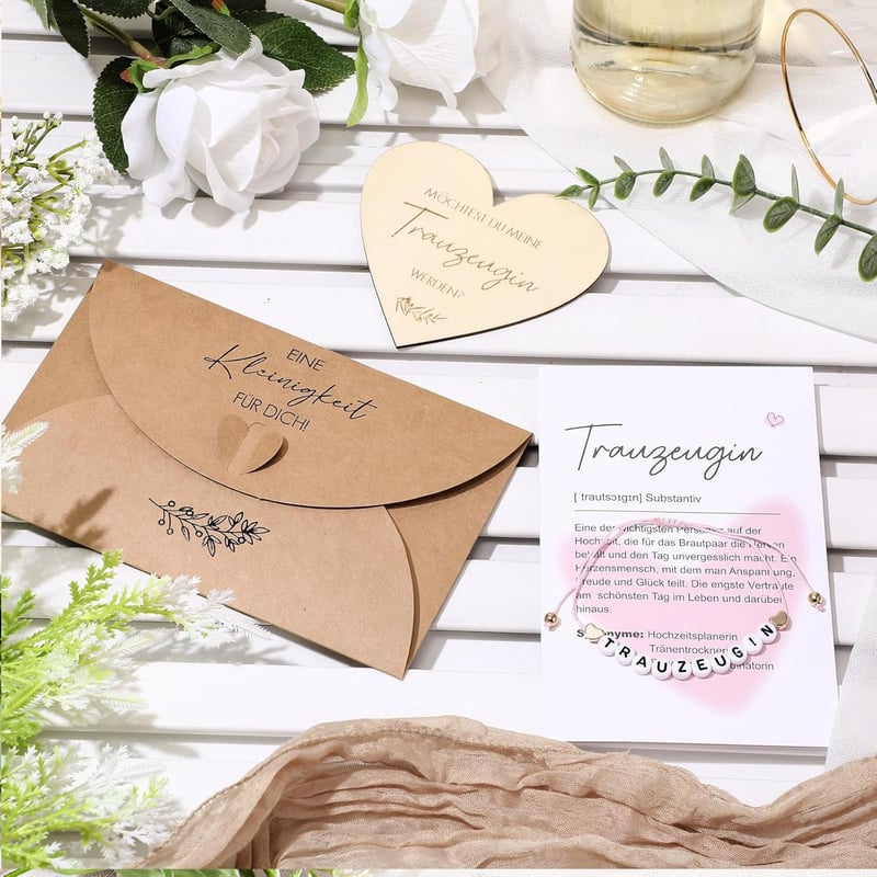 Trauzeugin Geschenkset: Armband, Holzschild und Definition Karte