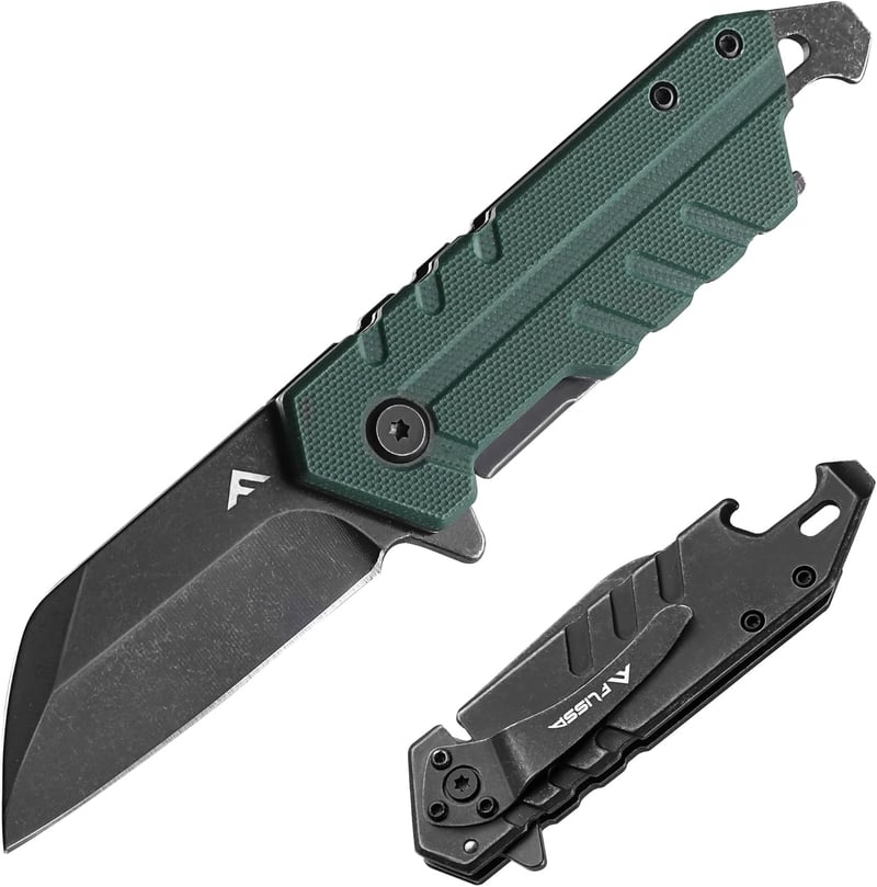 FLISSA Einhand-Jagdmesser mit G10-Griff und Taschenclip, grün