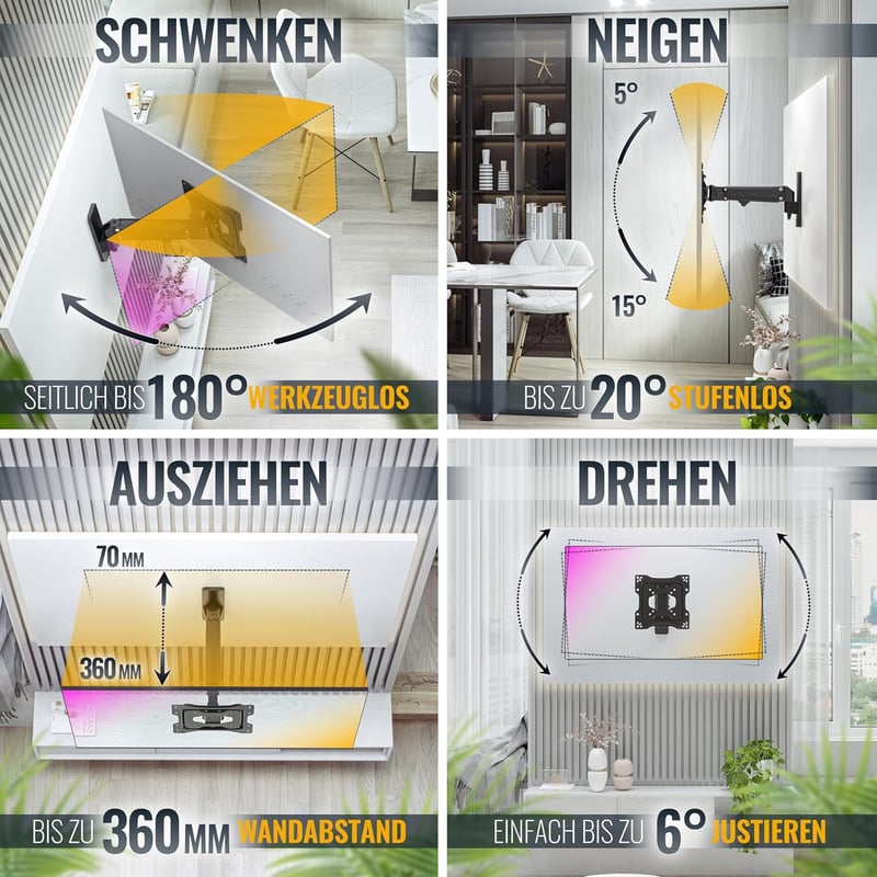 Höhenverstellbare TV Wandhalterung mit Schwenkarm für 23-43 Zoll Fernseher