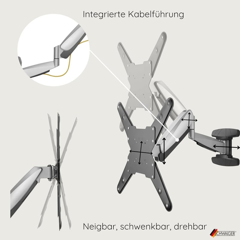 Neigbare TV-Wandhalterung für 23-55 Zoll Fernseher, max. 30kg, schwarz