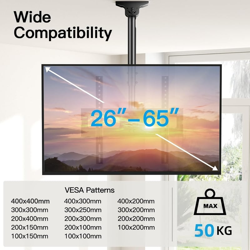 Neigbare TV-Deckenhalterung für 26-65 Zoll Bildschirme – Full-Motion, VESA 400x400, bis 50 kg