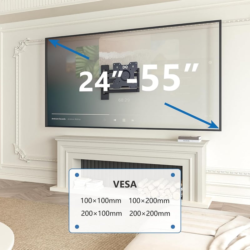 Vollbewegliche TV Wandhalterung DQ Rotate XL - VESA 200x200 mm, Schwarz