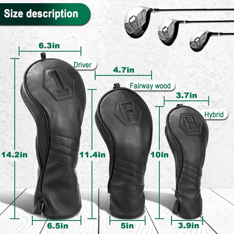 Holz-Golfschlägerhauben für Driver und Fairway, schwarz, PU-Leder