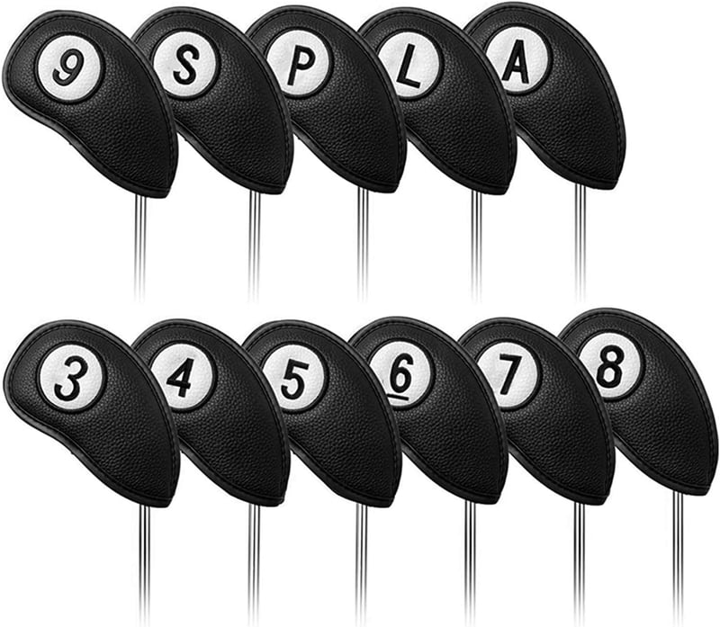 Deluxe Golfschlägerhauben Set, 11-teilig, Kunstleder, Schwarz Blau Rot