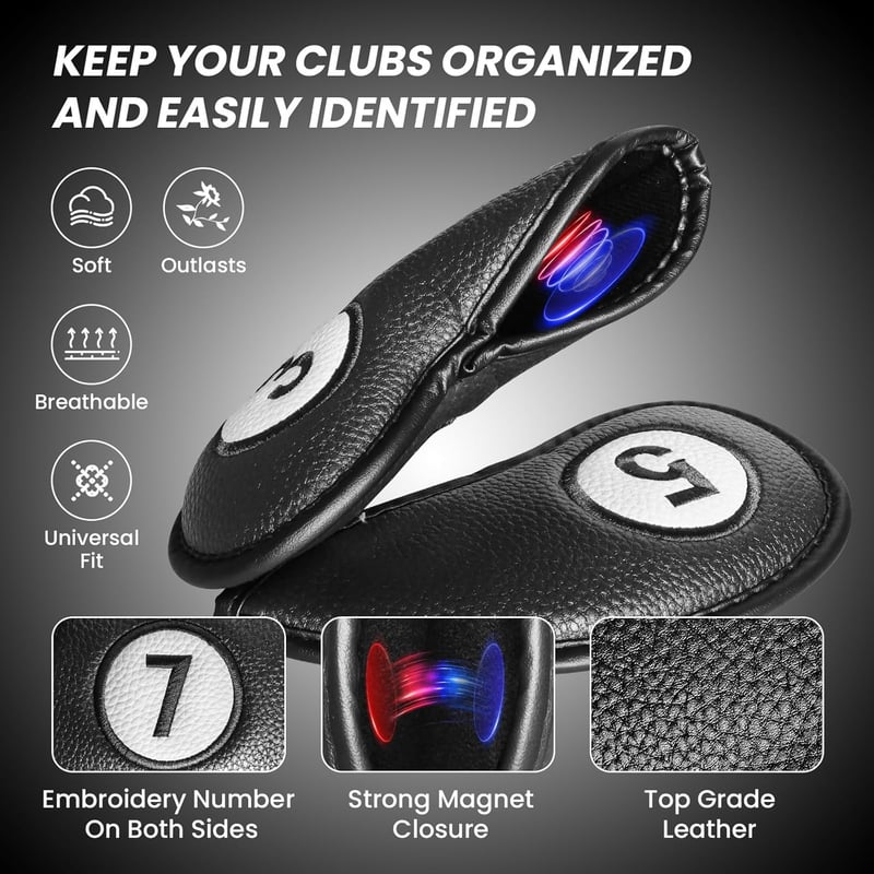 Deluxe Golfschlägerhauben Set, 11-teilig, Kunstleder, Schwarz Blau Rot