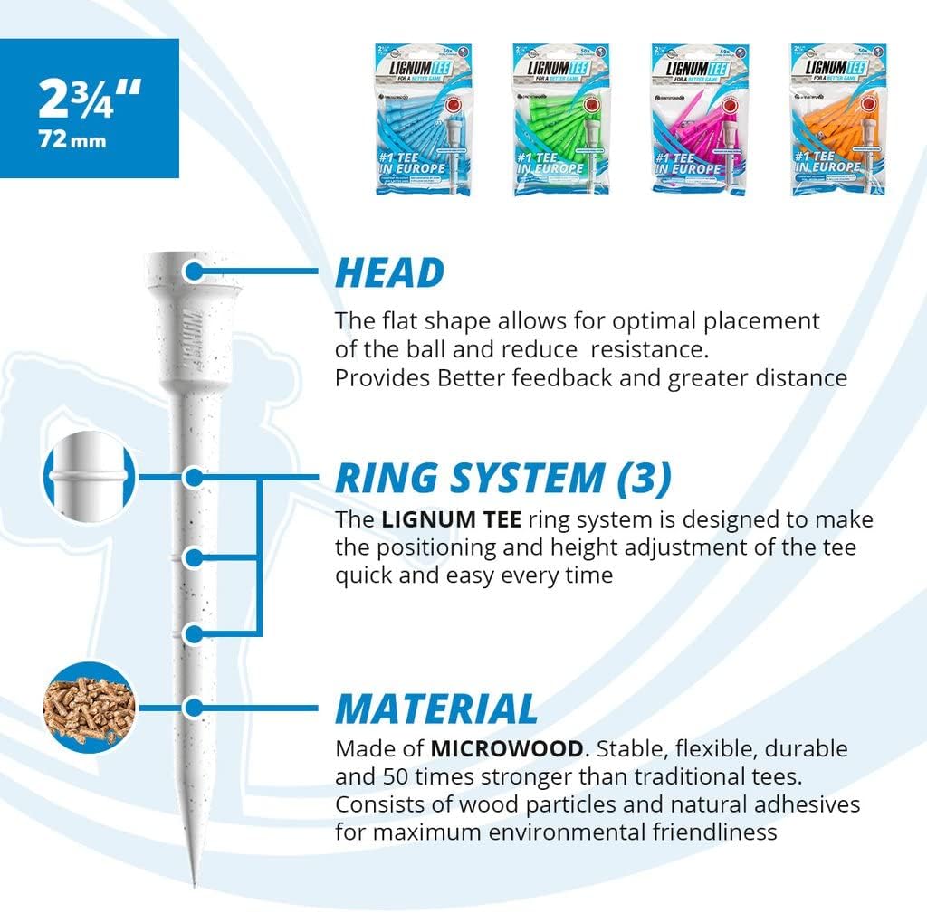 Longridge Golf Tees 72 mm – Blau, 12 Stück für Erwachsene