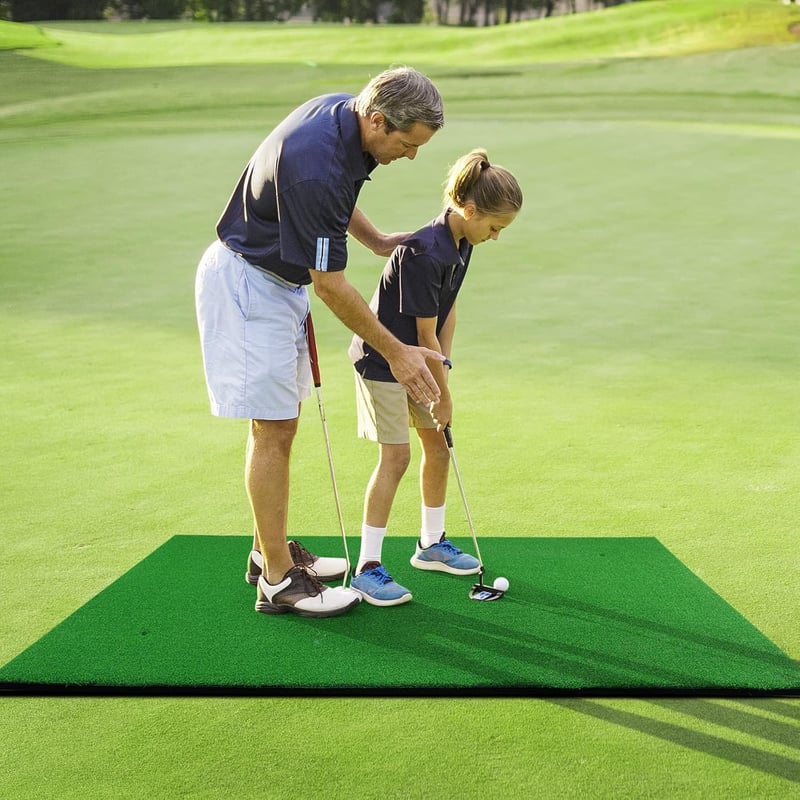 Golf-Übungsmatte 150 x 100 cm mit 2 Abschlagpositionen und 3 Gummi-Tees