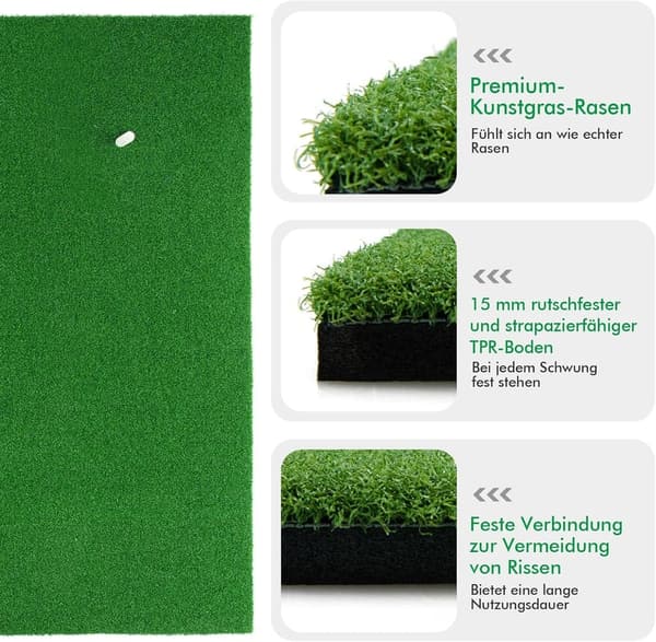 Golf-Übungsmatte 150 x 100 cm mit 2 Abschlagpositionen und 3 Gummi-Tees