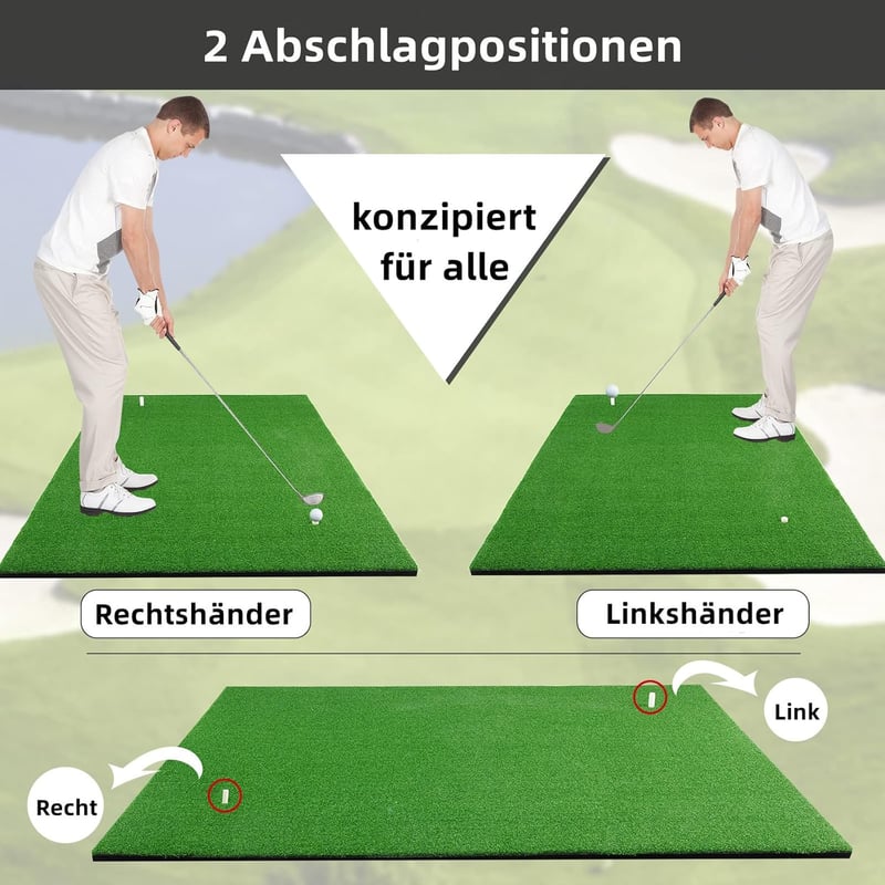 Golf-Übungsmatte 150 x 100 cm mit 2 Abschlagpositionen und 3 Gummi-Tees