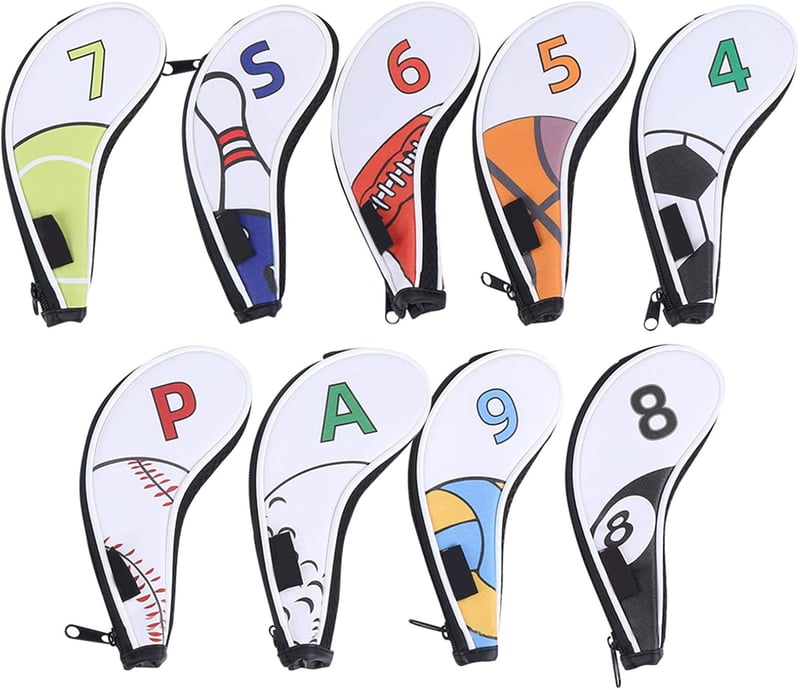 Golf Head Covers Set mit 9 Teilen für Eisen - Zipper Abdeckungen