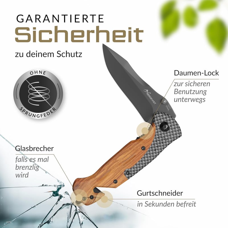 BERGKVIST K39 Klappmesser Waldholz-Edition - 3-in-1 Taschenmesser für Outdoor