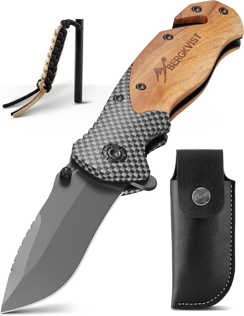 BERGKVIST® K19 Klappmesser mit Holzgriff für Outdoor & Survival