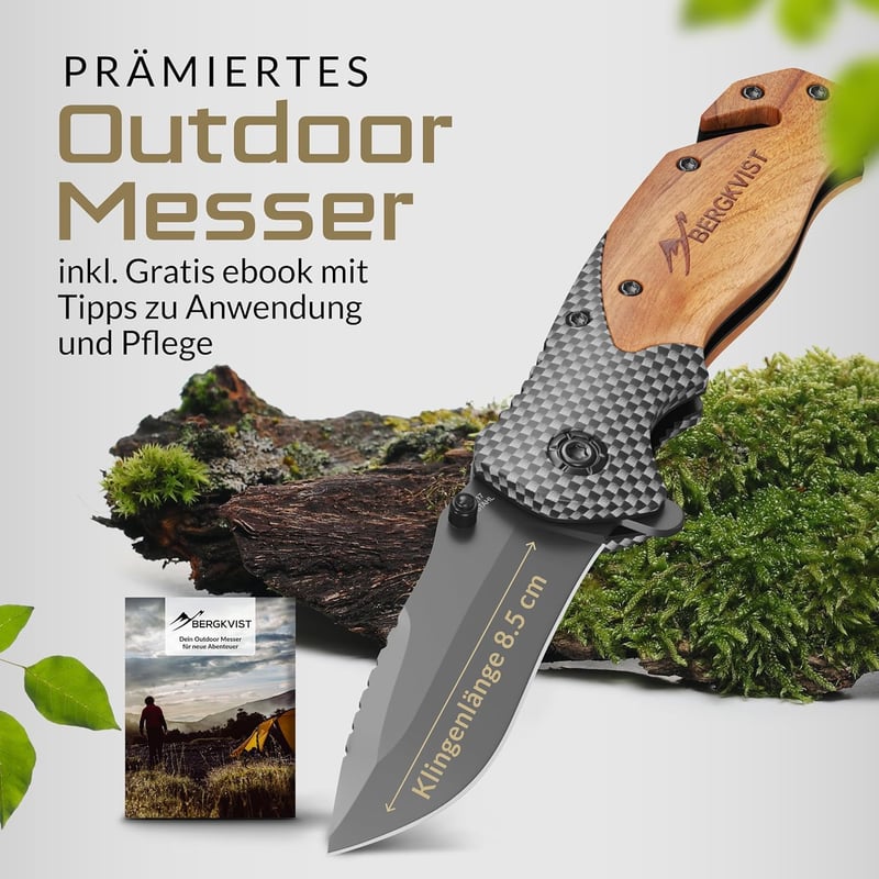 BERGKVIST® K19 Klappmesser mit Holzgriff für Outdoor & Survival
