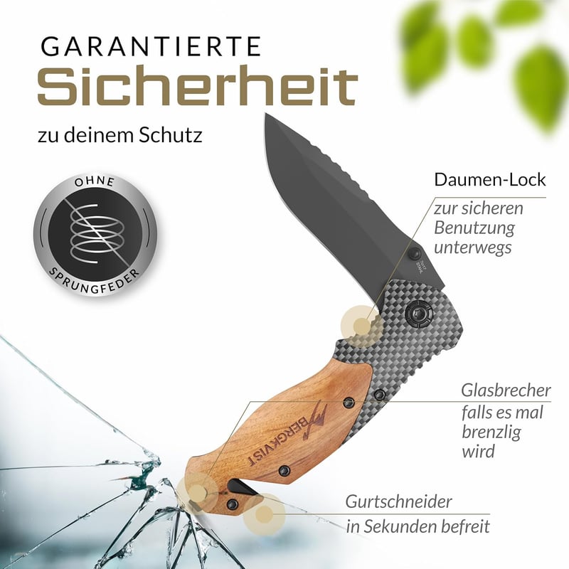 BERGKVIST® K19 Klappmesser mit Holzgriff für Outdoor & Survival