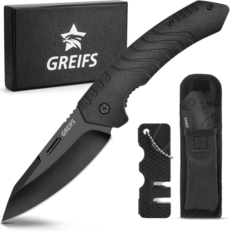 GREIFS® Klappmesser G1 - Outdoor Survival-Messer mit Tasche, Schwarz